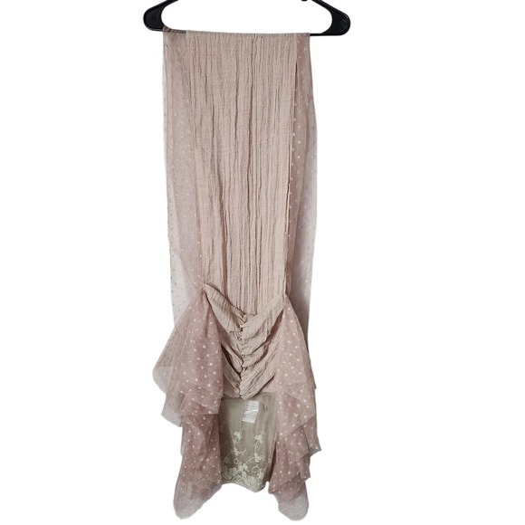 ORIGAMI by Vivien coquette sheer polka dot ruffle lace trim pocket scarf beige - Picture 1 of 9